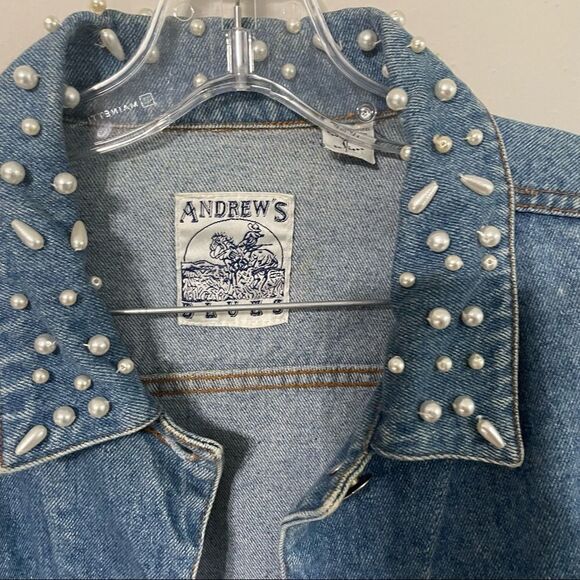 Andrew’s Blues Vintage Pearl Studded Oversized Jean Denim Jacket - Picture 12 of 16